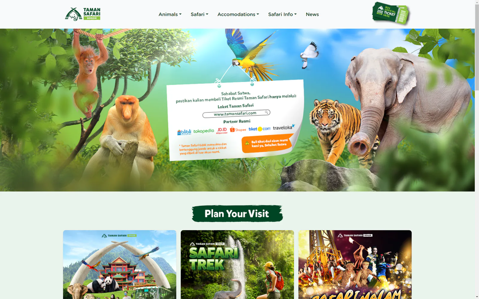 Redesign website Taman Safari Bogor untuk informasi paket dan tiket